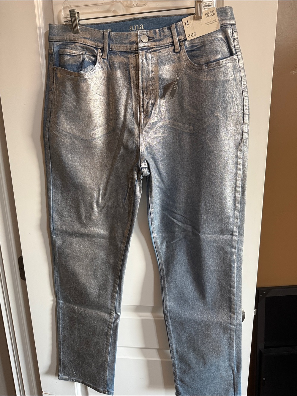 a.n.a Silver Shimmer High-Rise Straight Jeans